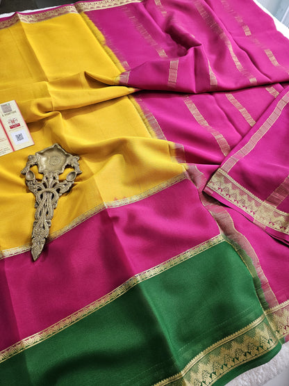 Mysore Crepe Silk Sarees - Tri Colour Series