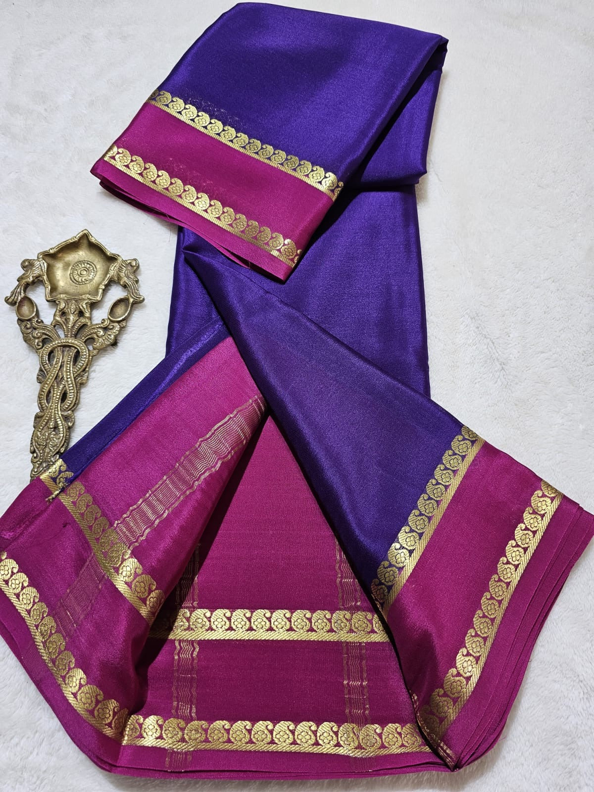 Mysore Crepe Silk Sarees - Classic Mango Border