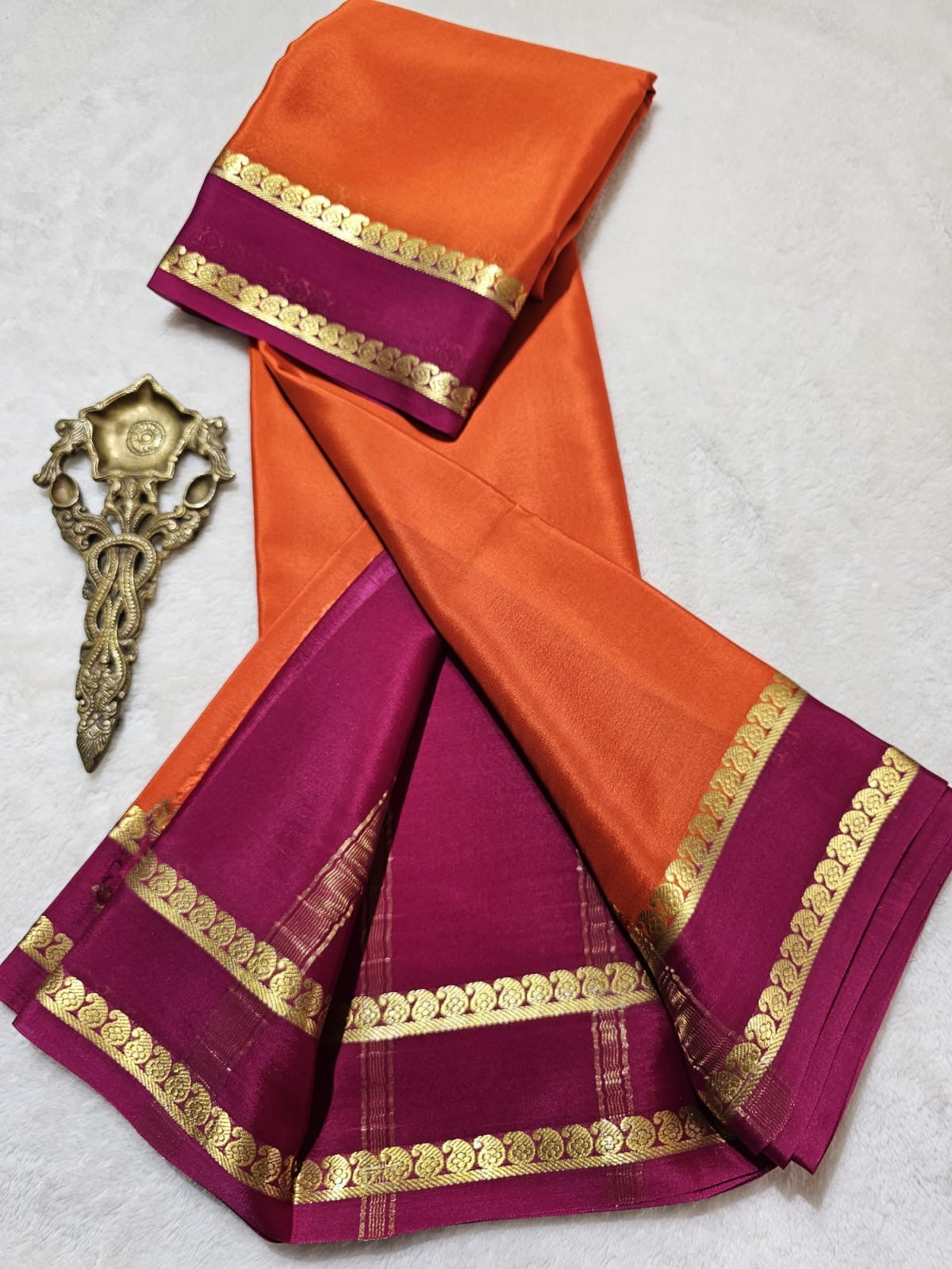 Mysore Crepe Silk Sarees - Classic Mango Border