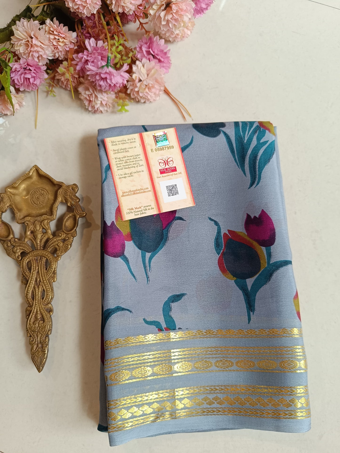 Mysore Crepe Silk Sarees - Kalamkari Design