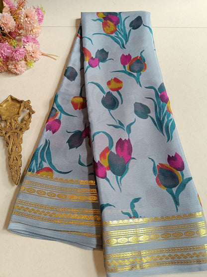 Mysore Crepe Silk Sarees - Kalamkari Design