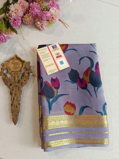 Mysore Crepe Silk Sarees - Kalamkari Design