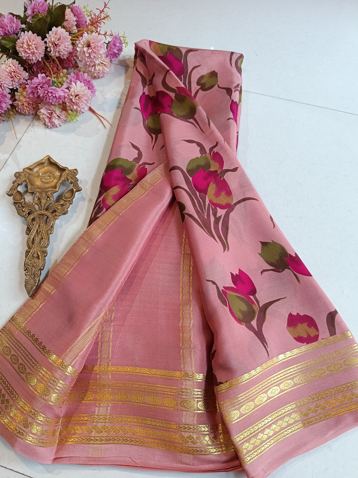 Mysore Crepe Silk Sarees - Kalamkari Design