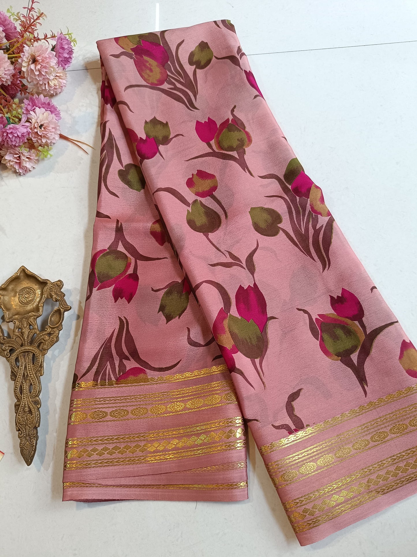 Mysore Crepe Silk Sarees - Kalamkari Design