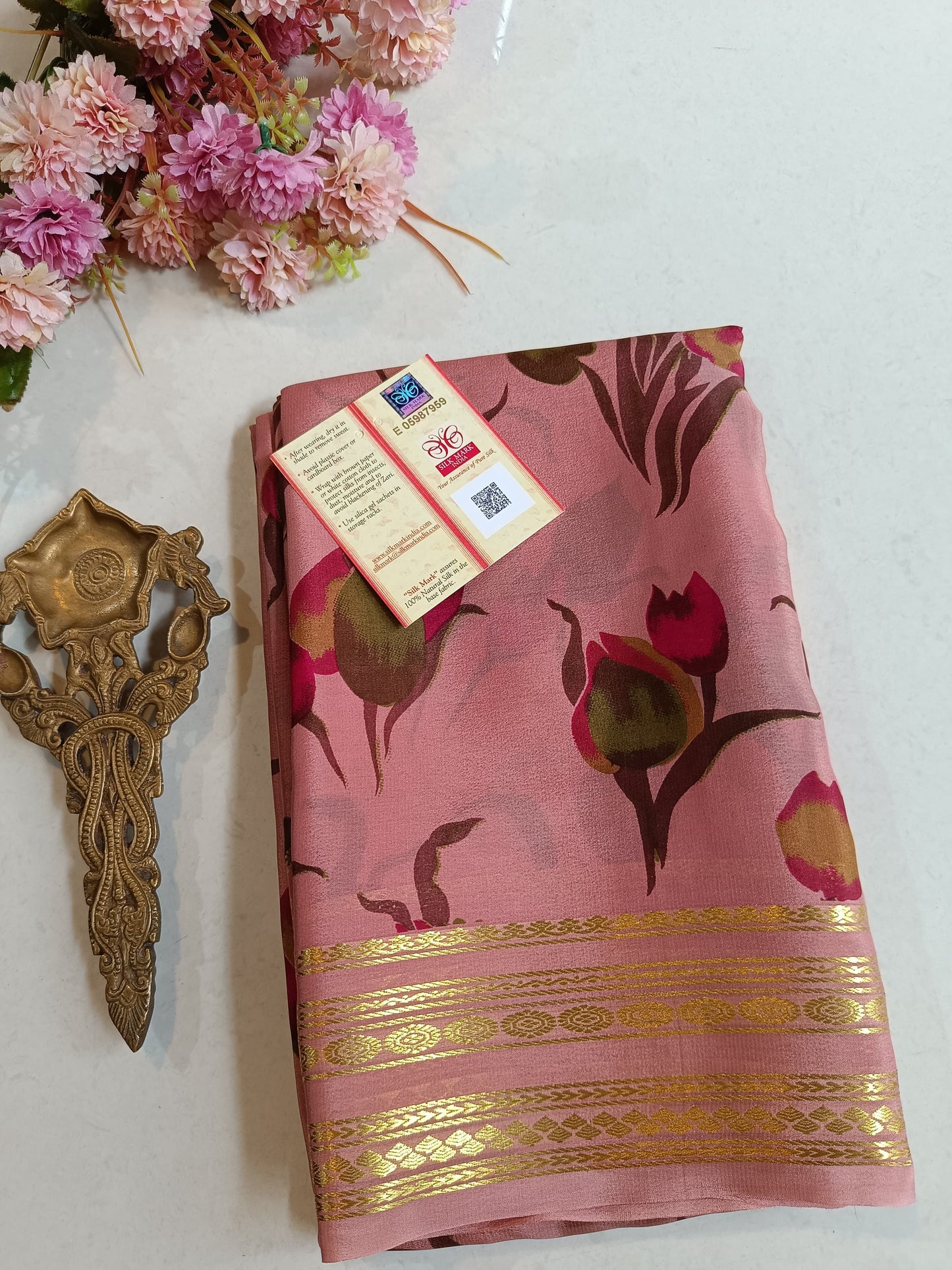 Mysore Crepe Silk Sarees - Kalamkari Design