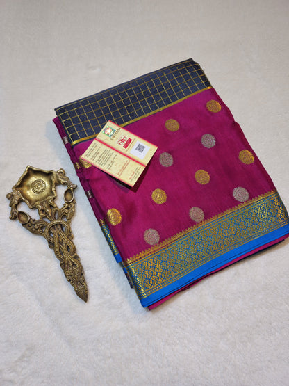 Mysore Crepe Silk Sarees - Double Line Checked