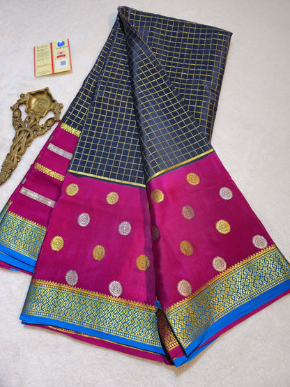 Mysore Crepe Silk Sarees - Double Line Checked