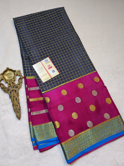 Mysore Crepe Silk Sarees - Double Line Checked