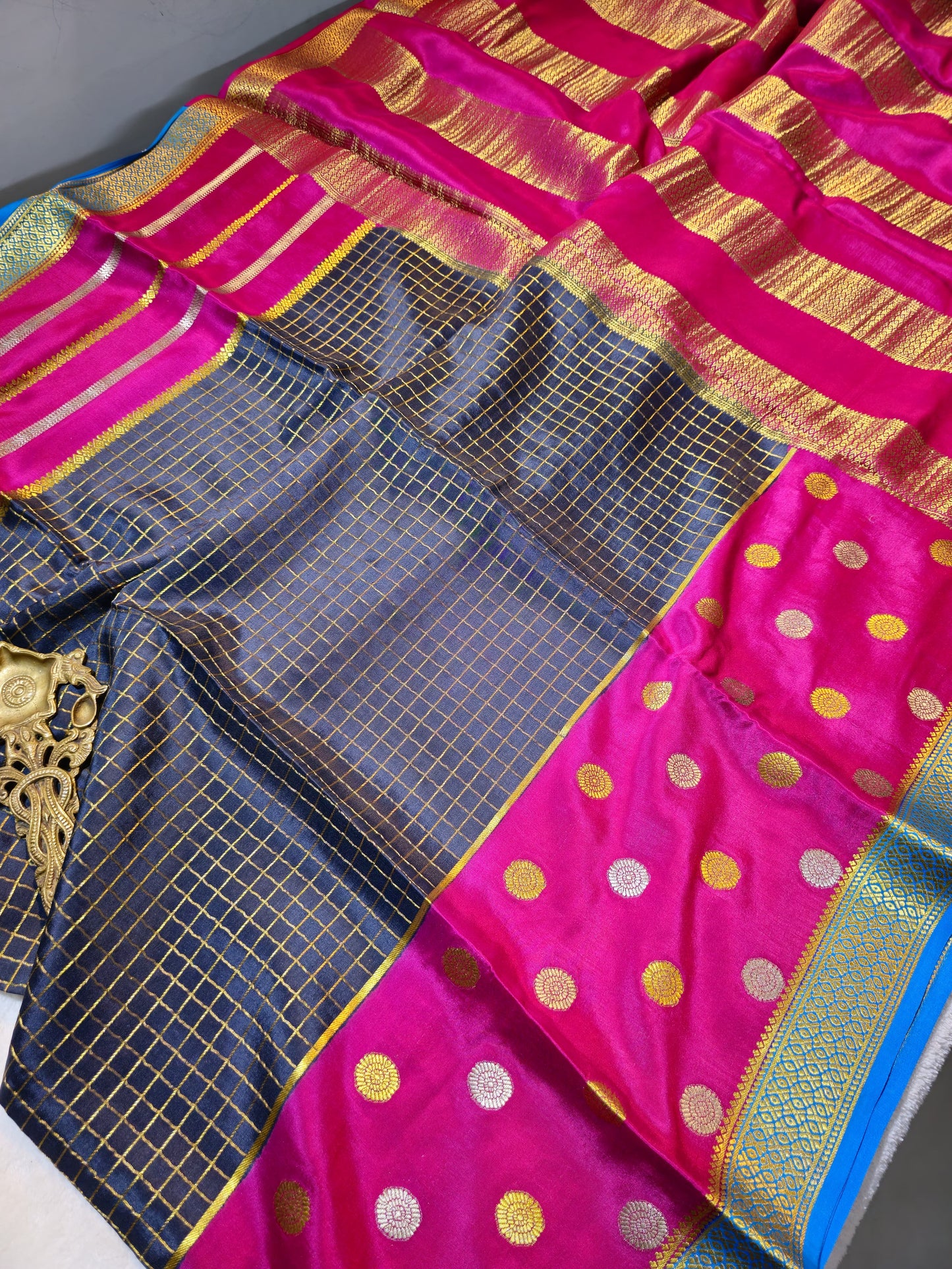 Mysore Crepe Silk Sarees - Double Line Checked