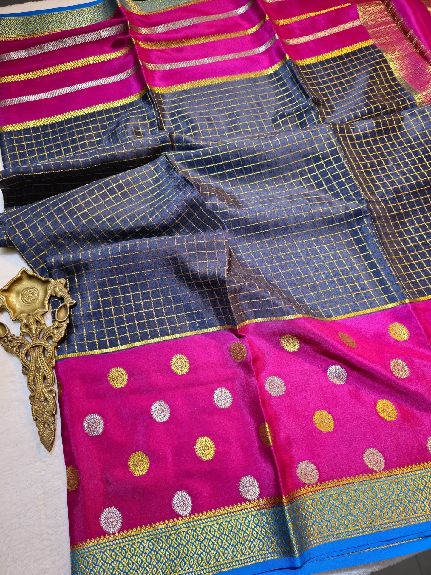 Mysore Crepe Silk Sarees - Double Line Checked