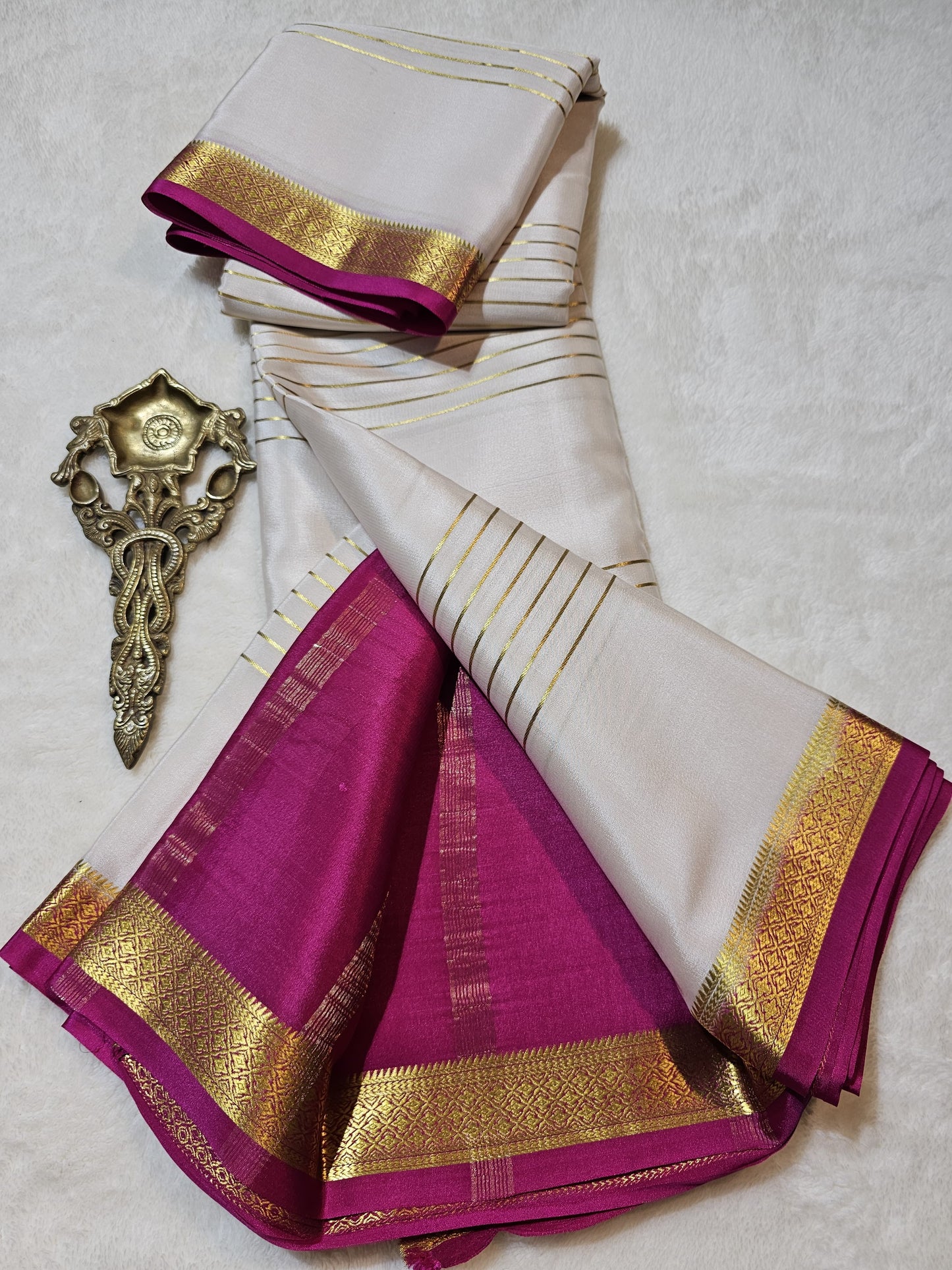 Mysore Crepe Silks Sarees - All Over Lines