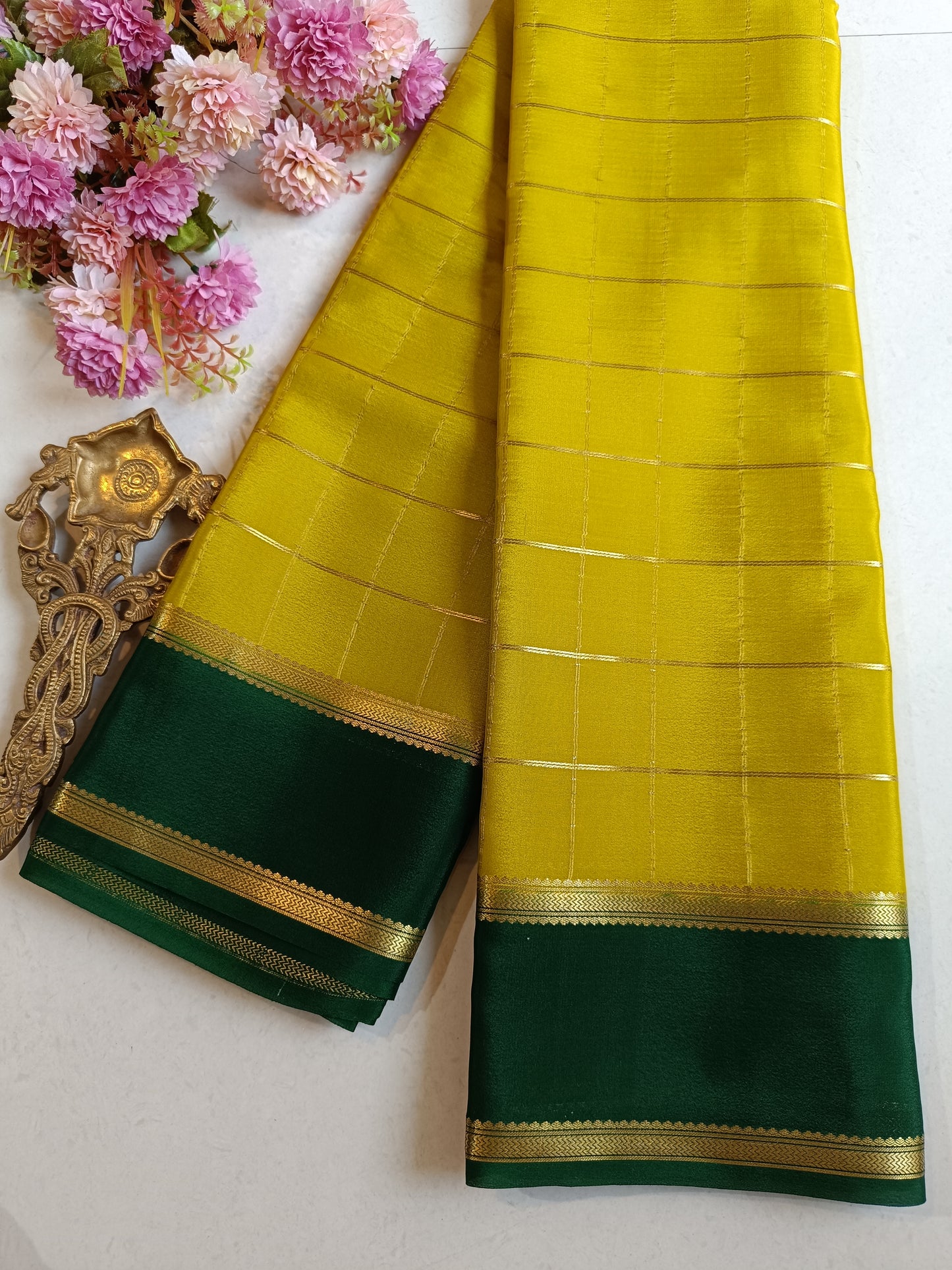 Mysore Crepe Silk Sarees - Double Line Checked