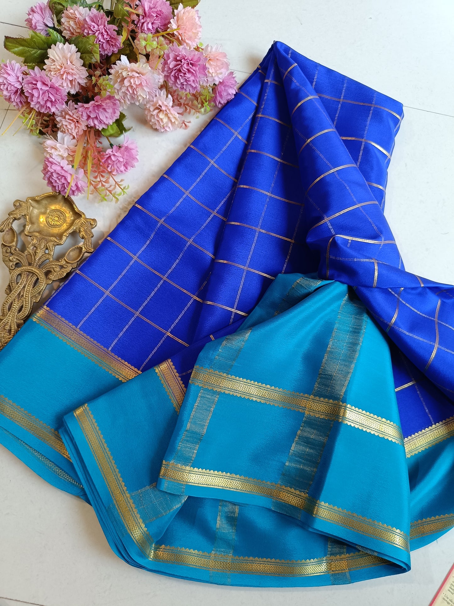 Mysore Crepe Silk Sarees - Double Line Checked