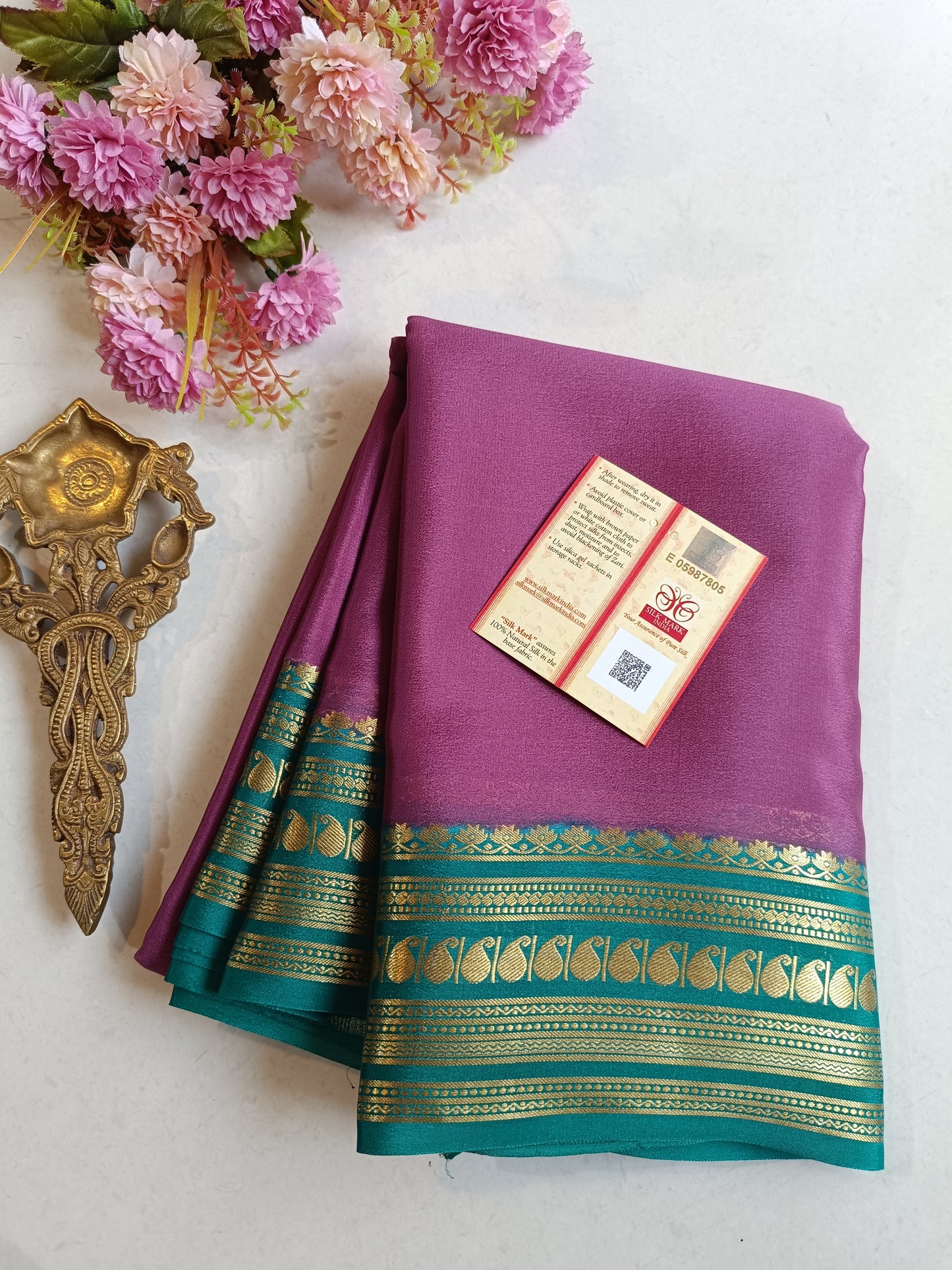 Mysore Crepe Silk Sarees - Classic Mango Border