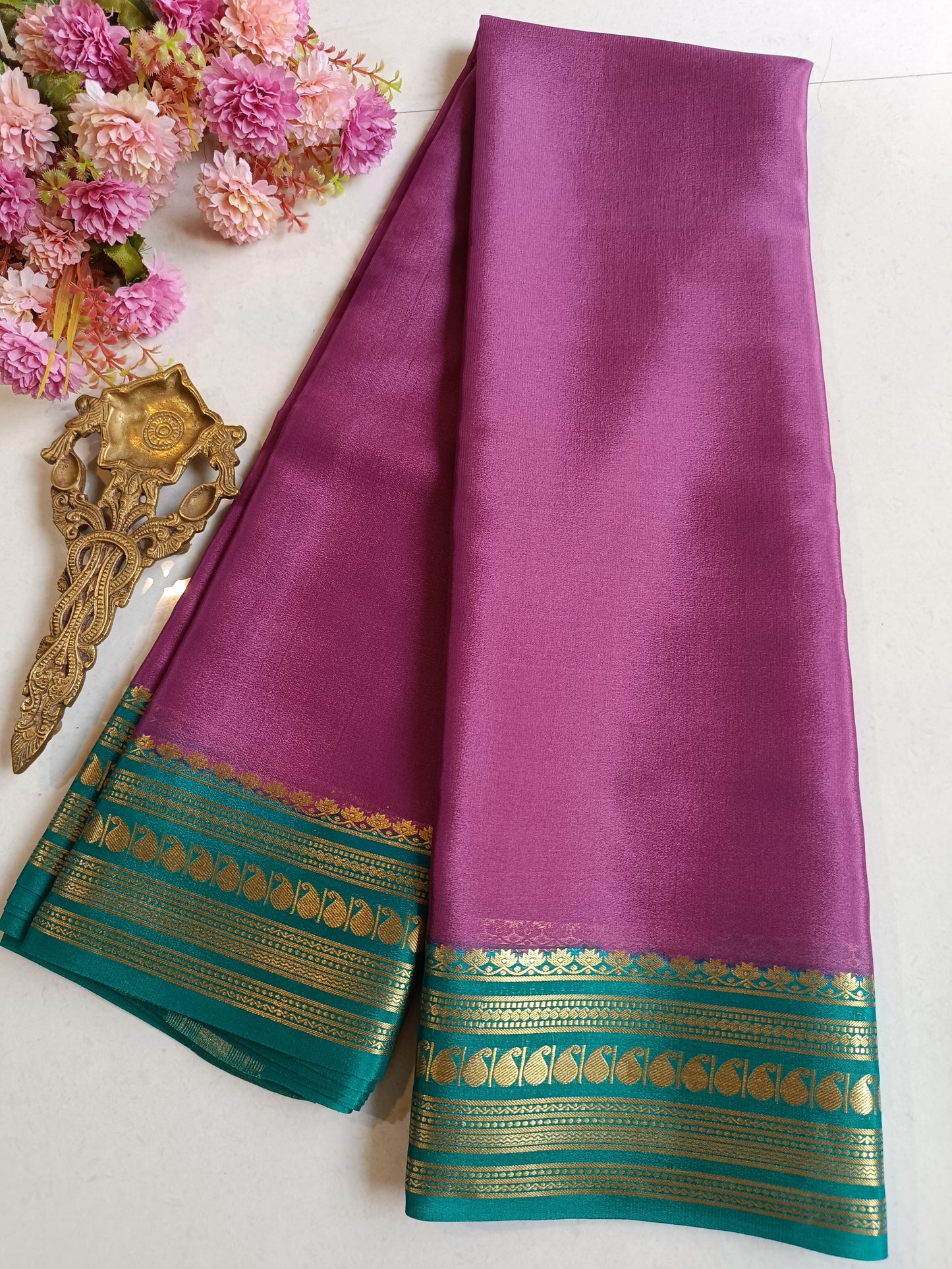 Mysore Crepe Silk Sarees - Classic Mango Border