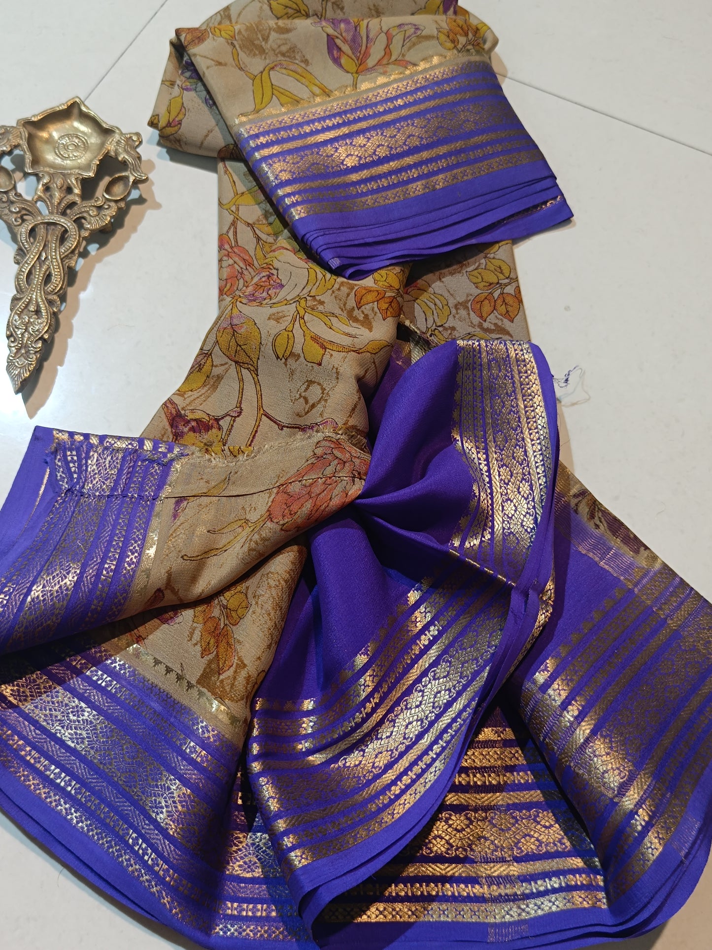 Mysore Crepe Silk Sarees - Kalamkari Design