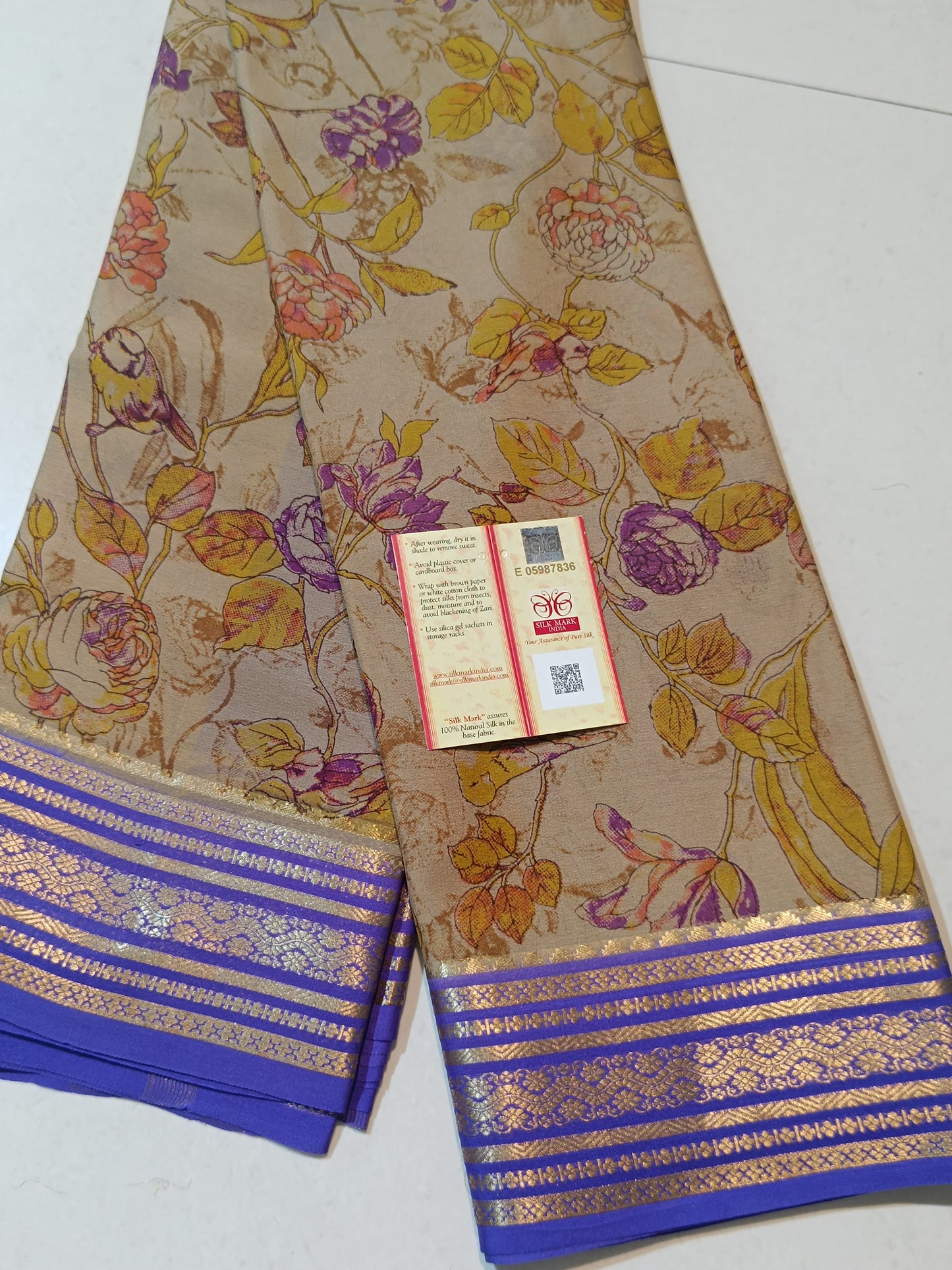 Mysore Crepe Silk Sarees - Kalamkari Design