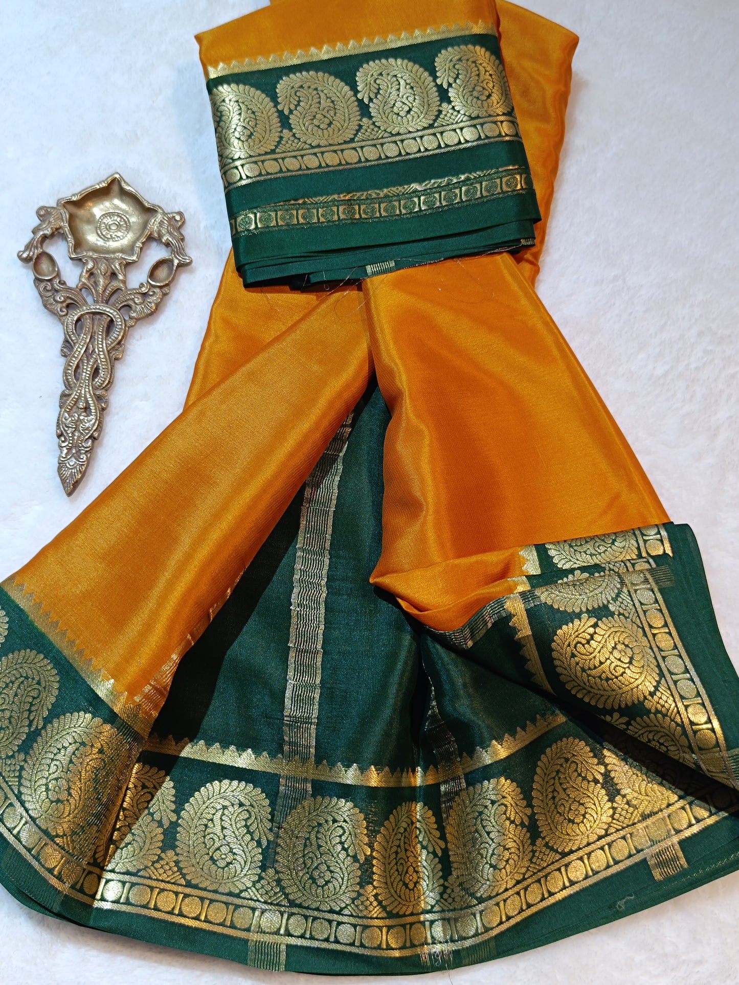 Mysore Crepe Silk Sarees - Classic Mango Border