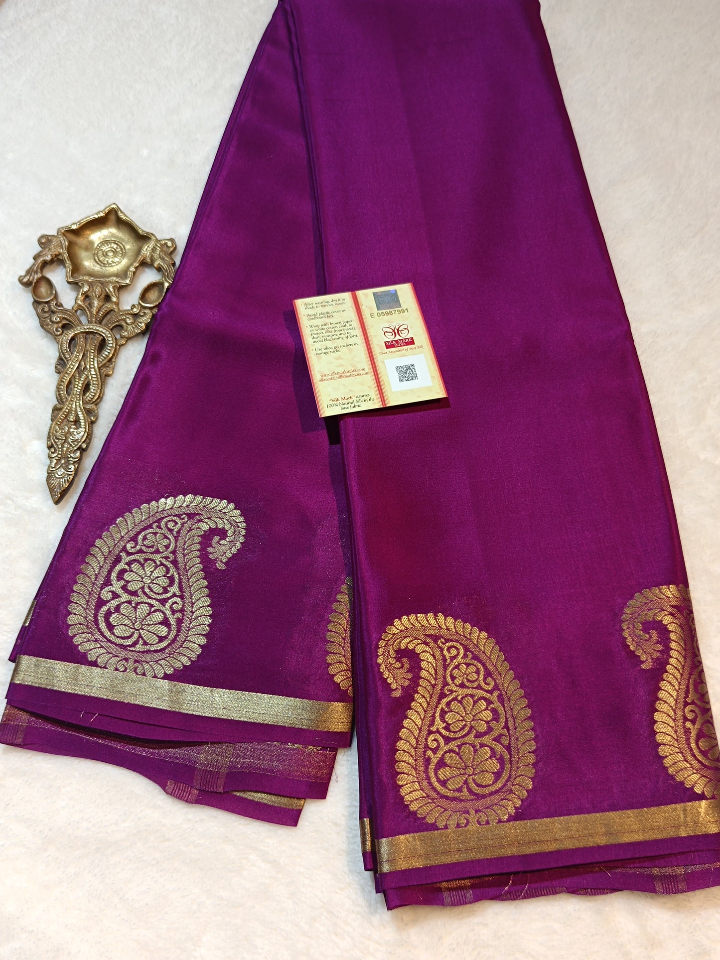 Mysore Crepe Silk Sarees - Classic Mango Border