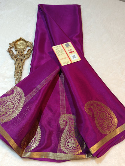 Mysore Crepe Silk Sarees - Classic Mango Border