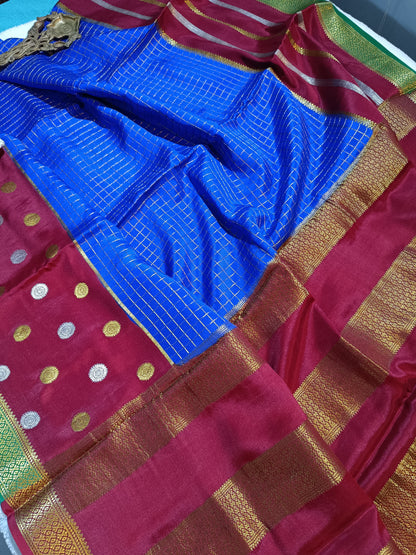 Mysore Crepe Silk Sarees - Double Line Checked