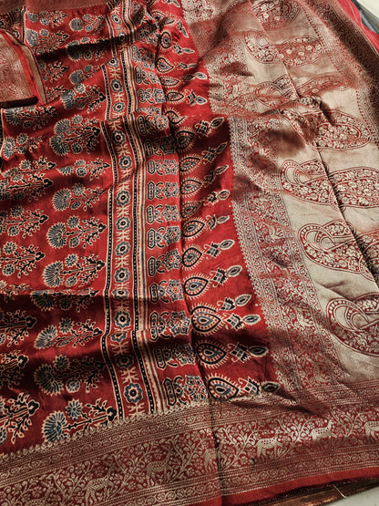 Ajrakh Handcrafted Saree - Red 1