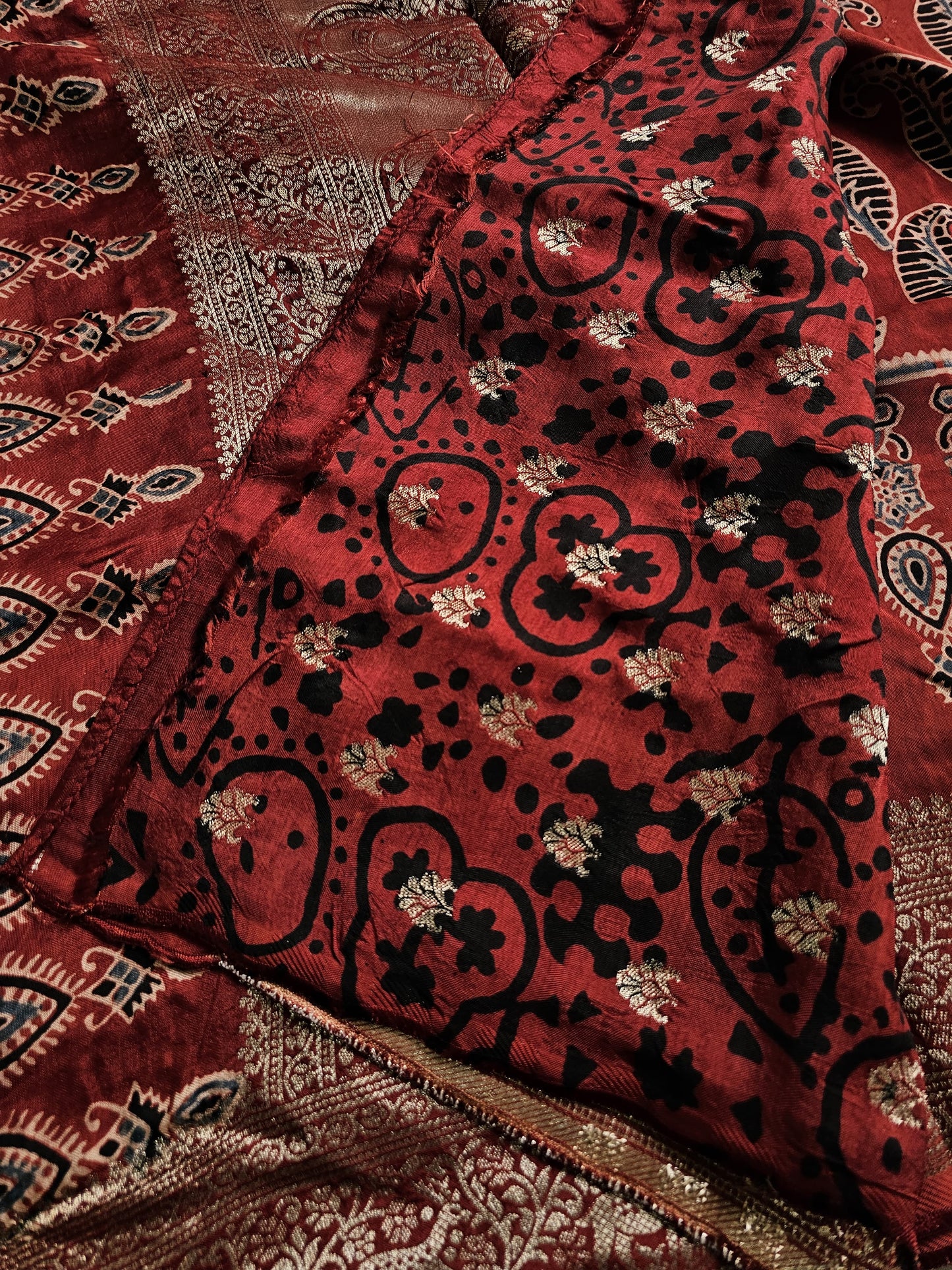 Ajrakh Handcrafted Saree - Red 1