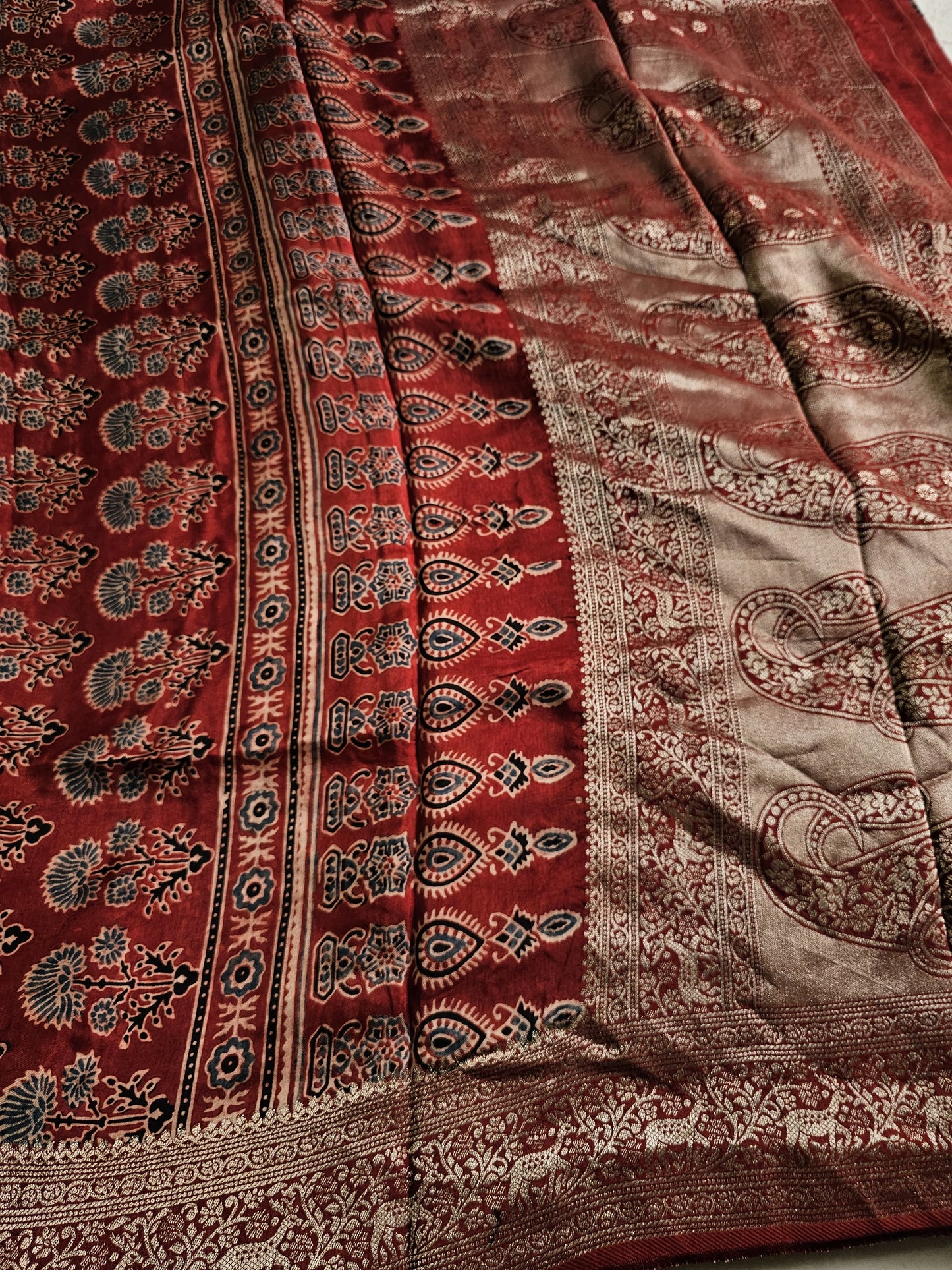 Ajrakh Handcrafted Saree - Red 1