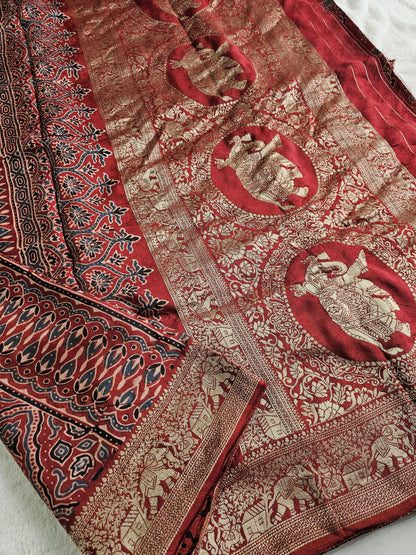 Ajrakh Handcrafted Saree - Red 3